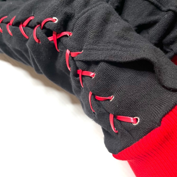 Red Corset Thigh Highs Black Lace Up Leg Warmers Over the Knee Socks Leggings OS - Picture 3 of 13